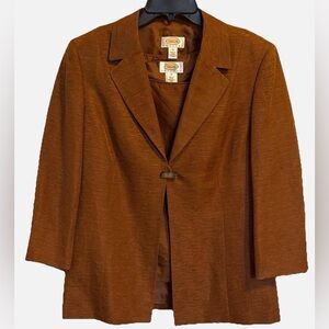 Talbots Petites 10P Silk Linen Jacket Shell Set Brown Textured Career